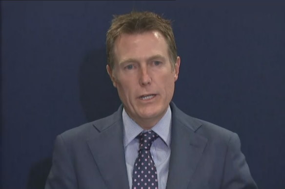 Attorney-General Christian Porter speaking at a press conference on Wednesday.