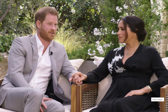 Prince Harry and the Duchess of Sussex speaking to Oprah Winfrey. 