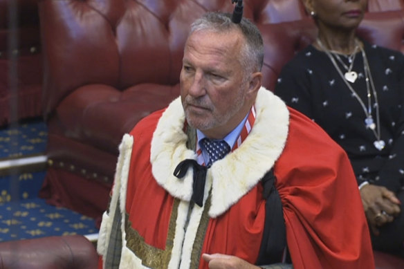 Former England cricketer Ian Botham takes up his seat in the House of Lords as Baron Botham of Ravensworth, in London, on Monday, October 5, 2020.