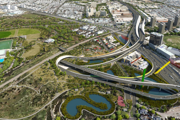 A 2014 image of the proposed East West link as it passes through Royal Park.