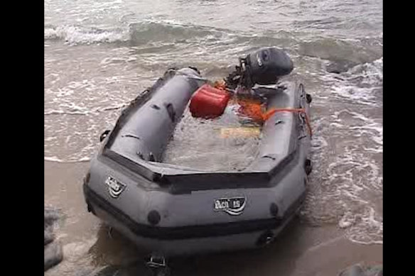 The dinghy that brought 150kg of drugs from the Pong Su to shore.