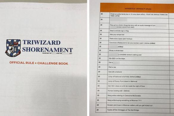 The "Triwizard Shorenament Official Rule and Challenge Book". Police were alerted after Shore School became aware of the students' plans. 