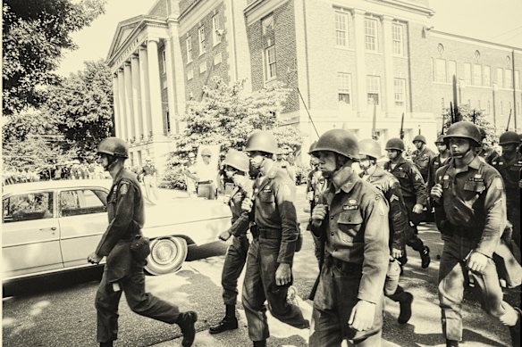 National guardsmen at the University of Alabama in 1963 were “federalised” by President John F. Kennedy to help with desegregation.  