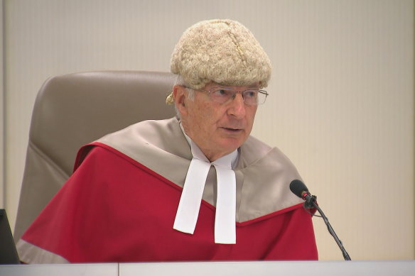 Justice Ian Harrison delivering his verdict in the Chris Dawson murder trial.