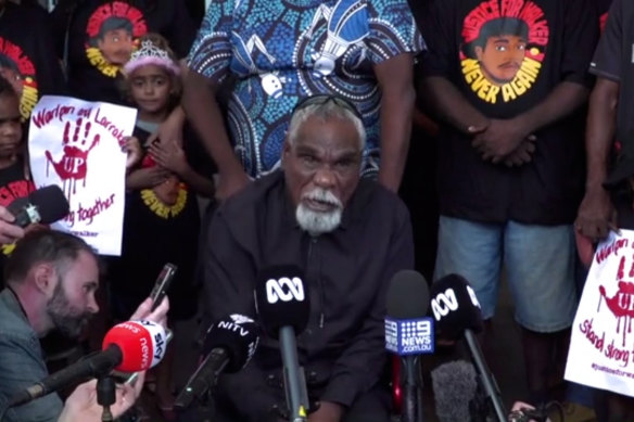 Senior Warlpiri man Ned Jampijinpa Hargraves delivered a message on behalf of the family of Kumanjayi Walker after police officer Zachary Rolfe was acquitted of his death.