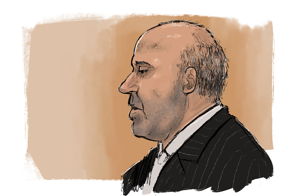 A court sketch of Tony Mokbel, who appeared in court for his appeal trial on Tuesday.