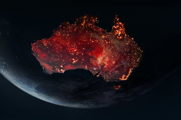 Australia glows red in this still from Eva Orner’s Burning. 
