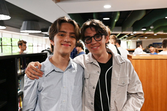 Harry Abbey (left) and Charlie Abbey (right) celebrate their impressive HSC marks.