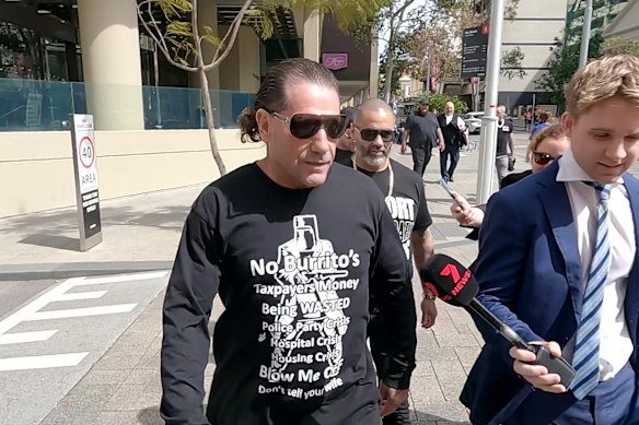 Perth bikie Troy Mercanti leaves court on Friday.