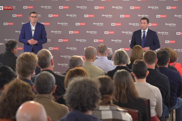 Premier Daniel Andrews and Opposition Leader Matthew Guy at tonight’s debate.