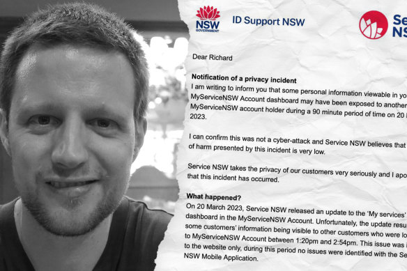 Richard Nelson received an email from Service NSW apologising for exposing his data to other customers.