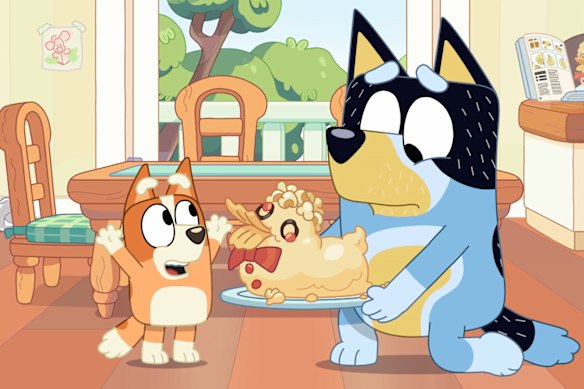 Bandit salvages his headless duck cake on Bluey.
