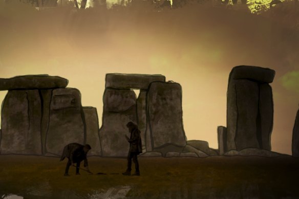 A re-enactment of the KLF burying their Brit award near Stonehenge, from the doco <i>Who Killed The KLF?</i>