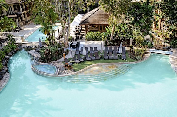 The expansive lagoon pool at the Pullman Palm Cove Sea Temple Resort and Spa.