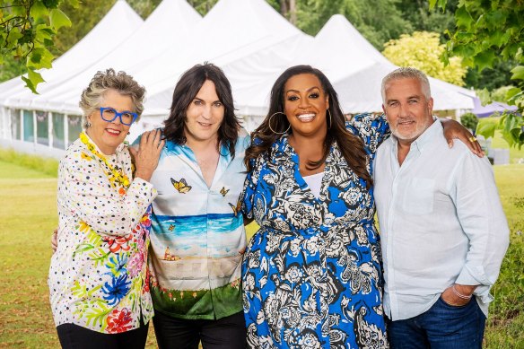Prue Leith, Noel Fielding, Alison Hammond and Paul Hollywood in The Great British Bake Off season 14.