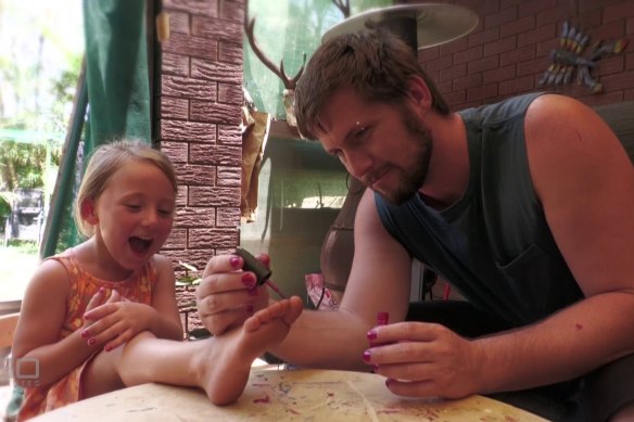 Cleo Smith at home with her stepfather Jake Gliddon.