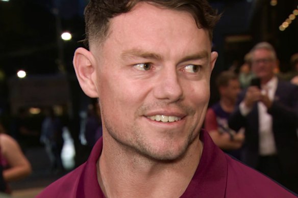 Lachie Neale speaks to media on Thursday night.