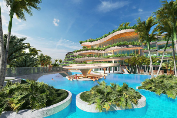 The designs for the ultra luxurious Port Douglas resort being planned for Chiodo where allegedly tens of millions of dollars was spent on a development with no permit and no construction under way. 