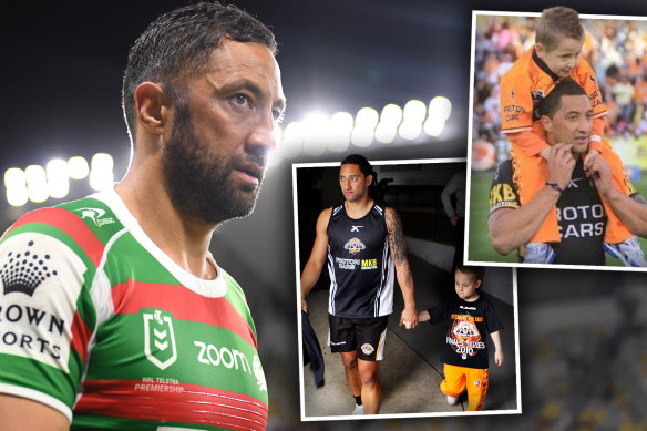 Benji Marshall with then five-year-old Lleyton Giles during the 2010 season.
