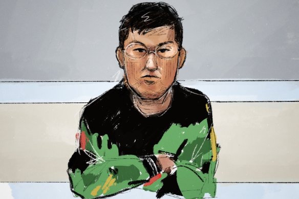A court sketch of Boliang Liu  appearing before Melbourne Magistrates Court on Friday afternoon.