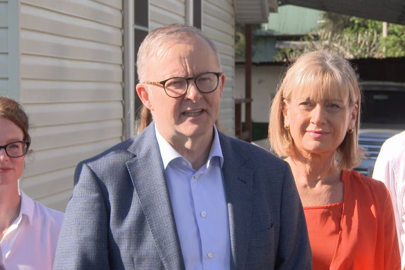 Anthony Albanese in Lismore on Friday morning. 