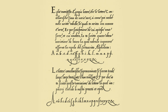 A page from Giovanni Antonio Tagliente’s 1524 manual for excellent handwriting.