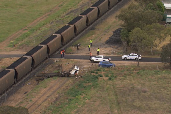 A man has been taken to hospital with serious injuries after a truck and train collided.
