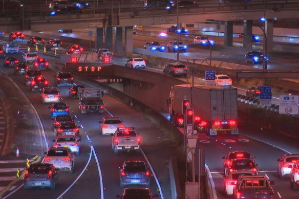 A truck blocked the Sydney Harbor Tunnel on Tuesday evening.