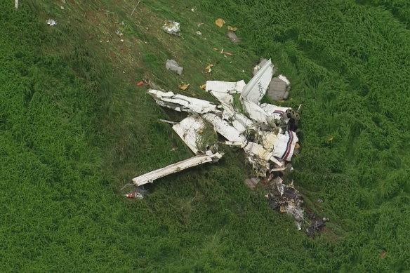 The wreckage of the light plane.