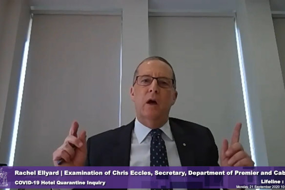 Chris Eccles, who was secretary of the Department of Premier and Cabinet, testifies to the Coate inquiry.