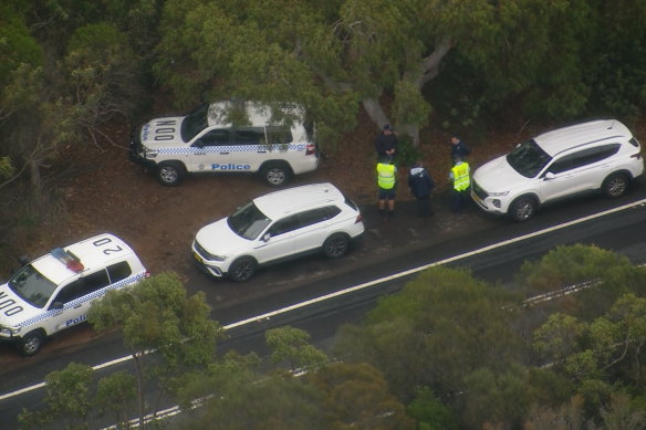 Police at the search site south of Sydney.