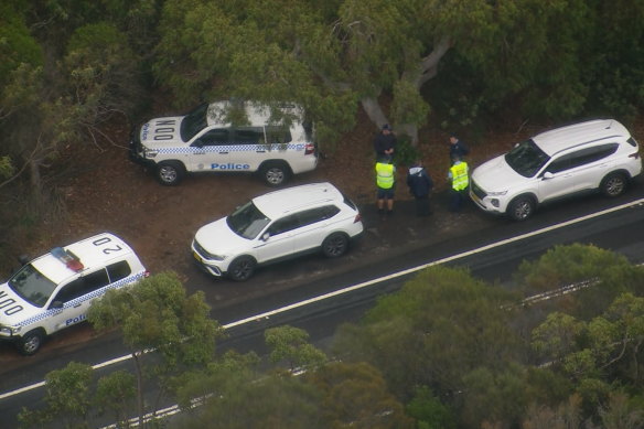 Police at the search site south of Sydney.