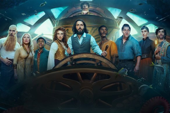 Shazad Latif (centre) as Captain Nemo in Nautilus, which was filmed  at the Village Roadshow Studios on the Gold Coast. 