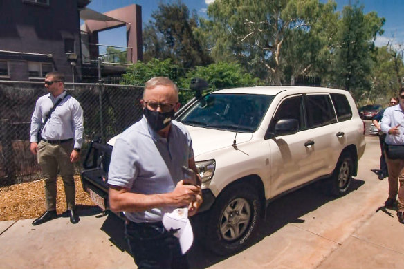 Prime Minister Anthony Albanese arriving in Alice Springs on Tuesday.