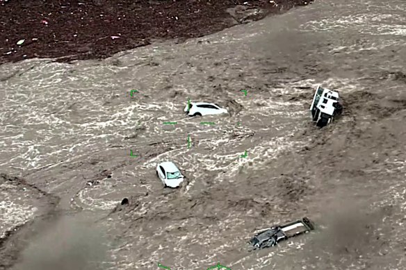 Stills from footage of the Air Wing’s rescue response following flash flooding along the Great Ocean Road on January 15.