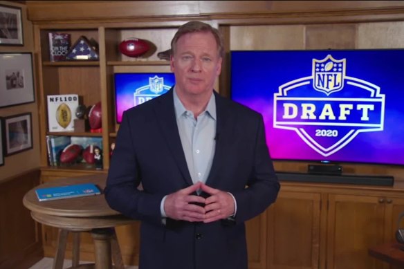 NFL Commissioner Roger Goodell announced draft picks from his basement.