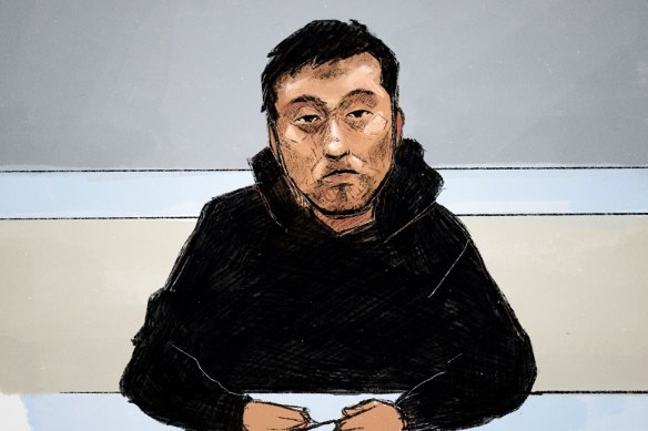 A court sketch of Wayne Wang  appearing before Melbourne Magistrates Court on Friday afternoon.