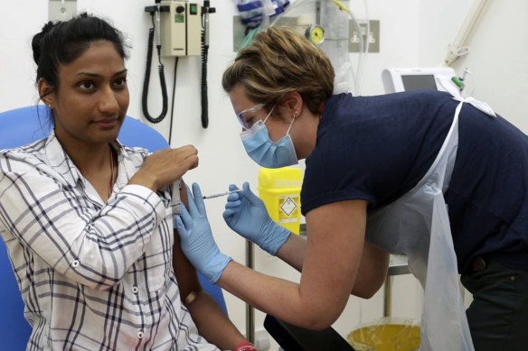 A volunteer is injected as part of a trial of the University of Oxford/AstraZeneca trial back in April 2020.
