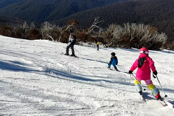 Annabelle Nelson’s children learn how to ski at Thredbo.