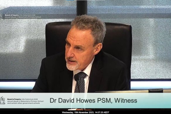 Education Department deputy secretary David Howes at the inquiry on Wednesday.