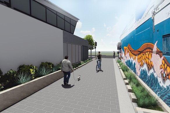 An artist’s impression of the MetroWay running through Lillian Lane in Campsie. 