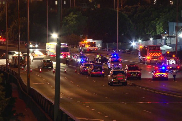 Emergency services attended the scene of the Anzac Bridge crash.