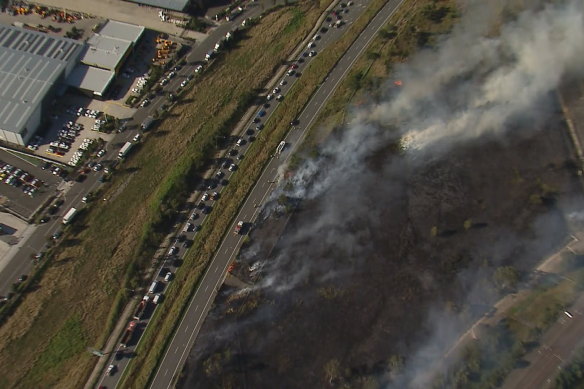 Helicopter vision of a fire along Camden Valley Way