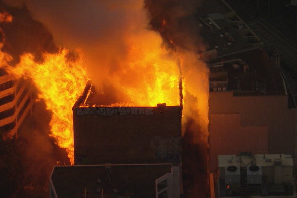 The Surry Hills building ablaze on Thursday night.