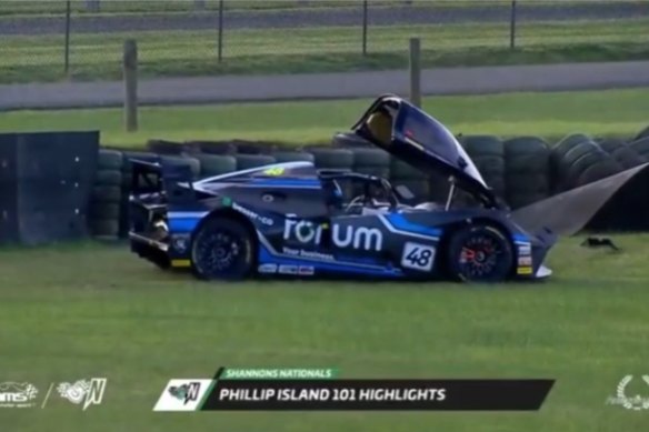 Vince Tesoriero was driving the Forum Finance sponsored Audi when it crashed at Phillip Island in 2018.