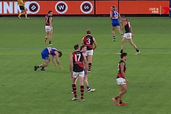 Tom Liberatore unexpectedly goes to ground late in the game in round five.