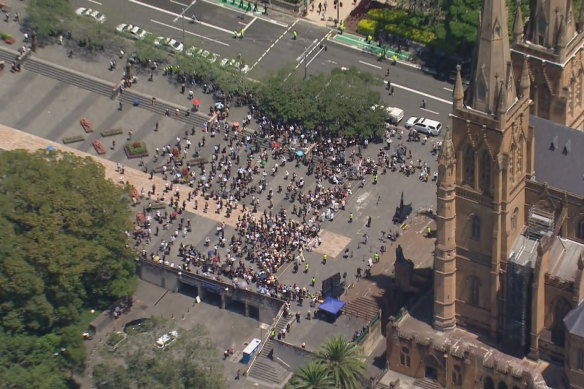An aerial view of George Pell’s funeral. 