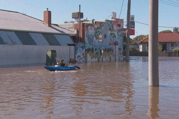 Floodwaters in Shepparton today.