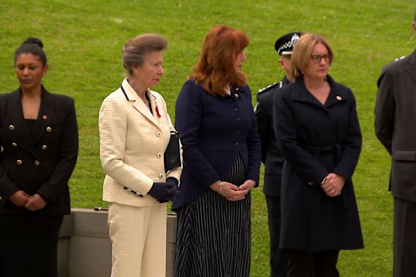 Princess Anne at the Victoria Police Memorial in Melbourne on Monday.