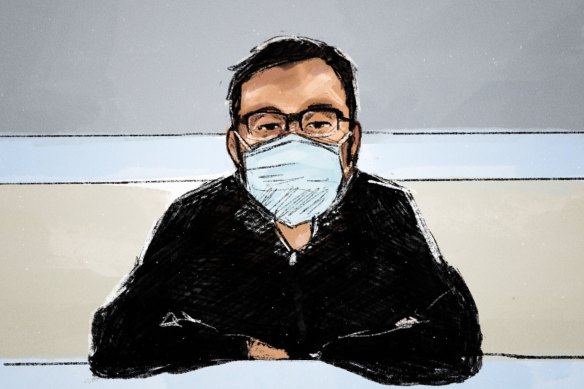 A court sketch of Tao Zhou appearing before Melbourne Magistrates Court on Friday afternoon.
